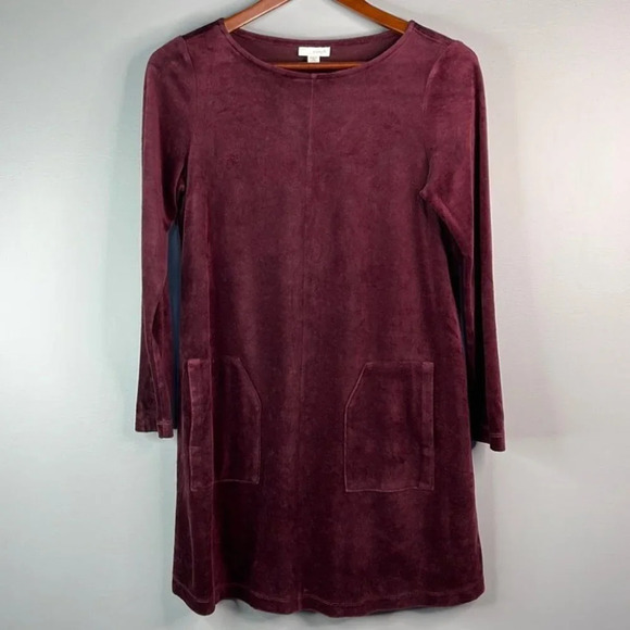PURE JILL Velvet Tunic Dress Top Burgundy Soft Pockets Long Sleeve Pullover XS - Picture 12 of 12